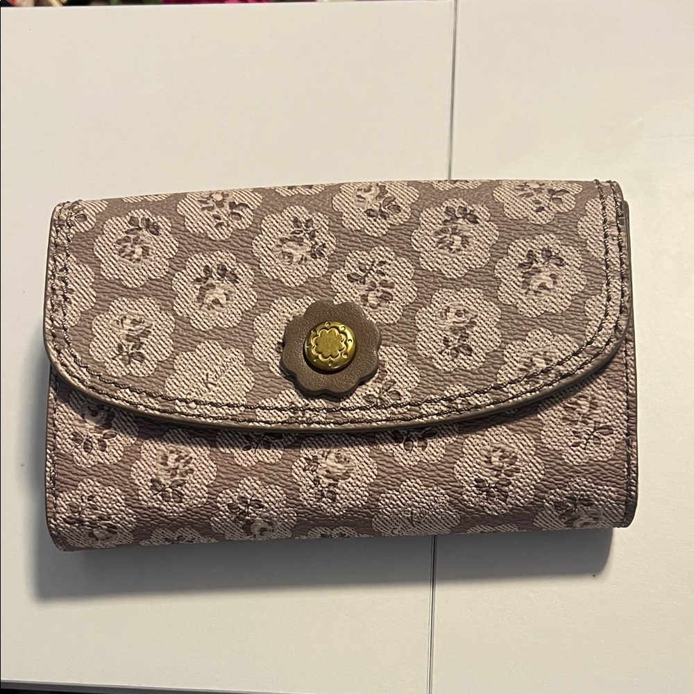 Cath Kidston Freston Medium Flapover Wallet in a taupe beige rose design